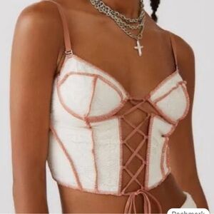 Urban Outfitters Elegant Lace Bustier in Cream and Tan